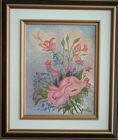 Les deux roses - Huile sur toile - 11x14 - Octobre 2005