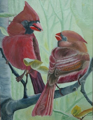 Cardinaux - Huile sur toile - 16x12 - Février 2006