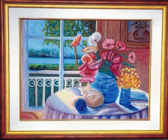 Chat à la fenêtre - Huile sur toile - 18x14 - Mai 2006