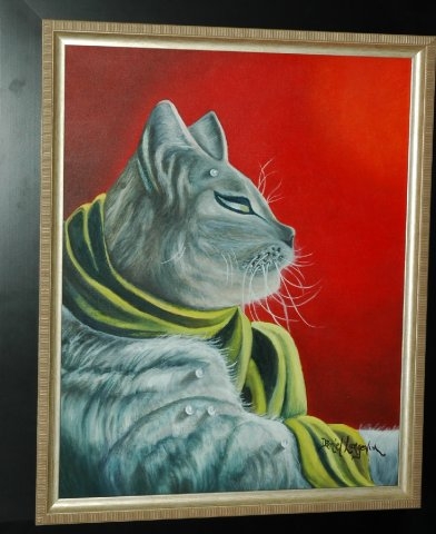Chat au foulard - Huile sur toile - Mars 2007